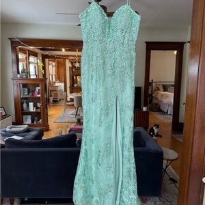 Light Green Beaded Prom Dress